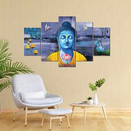 Kuber Industries Purple Set Of 5 Buddha Wall Paintings-51