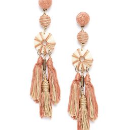 RICHEERA Peach-Coloured & Beige Gold-Plated Tasselled Geometric Drop Earrings-57