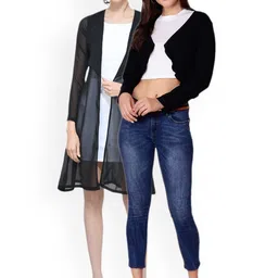 SCORPIUS Women Pack of 2 Black Solid Open Front Shrugs-4