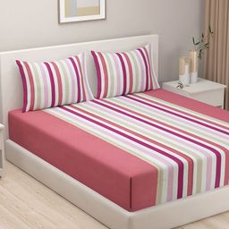 SWAYAM Pink & White 180 TC Cotton Double Bedsheet with 2 Pillow Covers-22