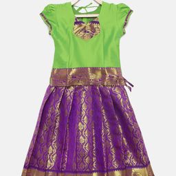 Baby Lakshmi Green & Purple Ready to Wear Pattu Pavadai-picture-45