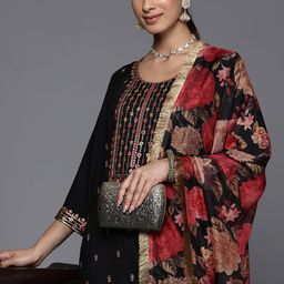 Varanga Floral Yoke Design Sequinned Kurta with Trousers & With Dupatta-24