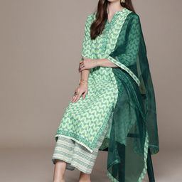Anouk Women Sea Green Floral Printed Regular Kurta with Palazzos & With Dupatta-image-35