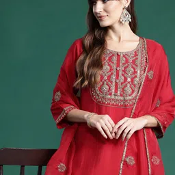 Indo Era Ethnic Motifs Embroidered Liva Kurta With Trousers & Dupatta-picture-23