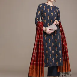 Anouk Women Navy Blue Floral Printed Regular Kurta with Trousers & With Dupatta-image-72