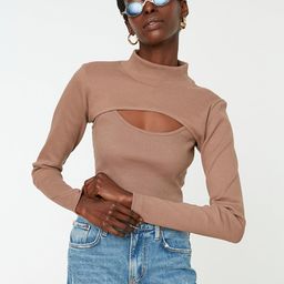 Trendyol Dusty PinkSolid Cami Top with Cropped High Neck Arm Warmer-picture-16