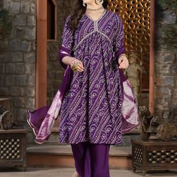 Stylum Bandhani Printed Sequinned Anarkali Kurta With Palazzos & Dupatta-picture-6
