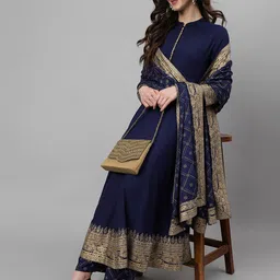 Khushal K Women Blue Ethnic Motifs Printed Kurta with Palazzos & Dupatta-49