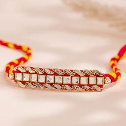 Voylla Elegant Kundan Stone Studded Thread Rakhi With Roli Chawal-0