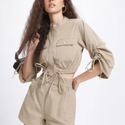 glitchez Military-Style Tie-Up Detail Crop Shirt with Shorts-picture-54