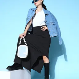 Berrylush Women Black Solid High Waisted Split-Thigh Maxi Skirt-picture-42
