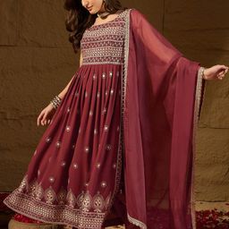 House of Pataudi Floral Embroidered A-Line Kurta With Trouser And Dupatta-picture-51