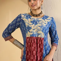 Indo Era Floral Printed Pure Empire Cotton Kurta With Trousers-40