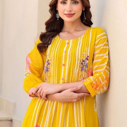 Indo Era Floral Printed A-Line Pure Cotton Kurta With Trousers-34