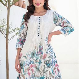Indo Era Floral Printed A-Line Pure Cotton Kurta With Trousers-36