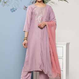 Varanga Women Floral Embroidered Sequinned Kurta With Trousers & Dupatta-picture-25