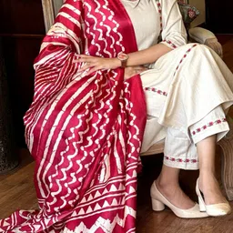 TRAHIMAM Women Printed Regular Pure Cotton Kurta with Trousers & With Dupatta-image-25