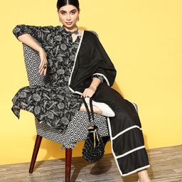 Indo Era Women Black Ethnic Motifs Printed Kurta with Trousers & With Dupatta-image-25