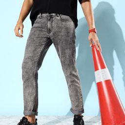 HERE&NOW Men Earthy Grey Back Street Boys Slim Fit Heavy Fade Stretchable Jeans-image-70