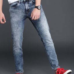 WROGN Men Blue Skinny Fit Mid-Rise Clean Look Stretchable Jeans-image-36