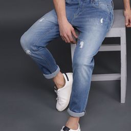 WROGN Men Blue Slim Fit Mid-Rise Low Distress Stretchable Jeans-image-56