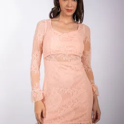 Stylecast X Hersheinbox Bell Sleeves Lace Inserted Sheath Dress-image-42