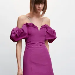 MANGO Jewel Straps Ruffle Puff Sleeves Sustainable Sheath Mini Dress-image-63