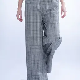 Stylecast X Hersheinbox Women Pure Cotton Wide Leg Checked Trousers-image-6