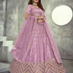 Fusionic Lavender & Gold-Toned Embroidered Semi-Stitched Lehenga & Unstitched Blouse With-picture-33