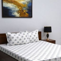BOMBAY DYEING White & Blue Floral 160 TC Queen Bedsheet with 2 Pillow Covers-image-30