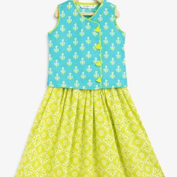 Campana Girls Floral Printed Cotton Ready to Wear Lehenga & Blouse-image-59
