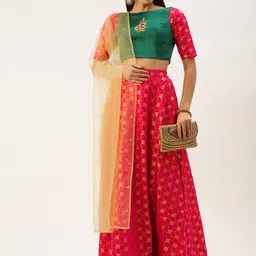 Ethnovog Green  Red Embellished Made to Measure Lehenga  Blouse With Dupatta-14
