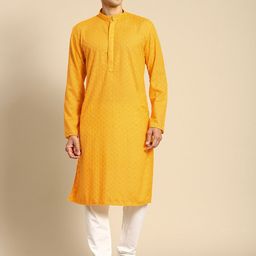 RAJUBHAI HARGOVINDAS Men Yellow Cotton Embroidered Chikankari Kurta-19