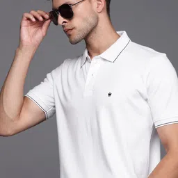 Louis Philippe Men White Solid Polo Collar Pure Cotton T-shirt-55
