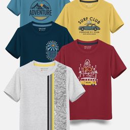 HELLCAT Boys Pack Of 5 Graphic Printed Cotton T-shirt-image-67