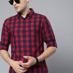 Dennis Lingo Men Red & Navy Blue Slim Fit Checked Casual Shirt-image-104