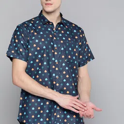 DENNISON Men Navy Blue Comfort Fit Printed Casual Shirt-image-24