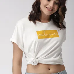 Mast & Harbour Women Off-White Printed Round Neck T-shirt-image-75