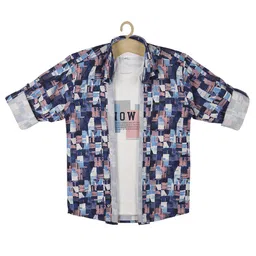 CAVIO Boys Standard Abstract Printed Cotton Casual Shirt With T-Shirt-image-31