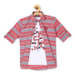 CAVIO Boys Standard Vertical Stripes Cotton Casual Shirt With T-Shirt-36