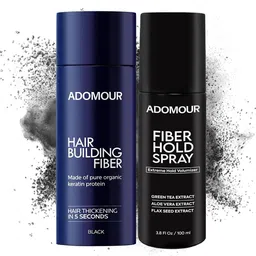 ADOMOUR Set Of 2 Hair Building Fiber - 27.5 g & Fiber hold Spray - 100 ml - Black-28