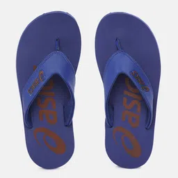 ASICS Unisex Blue & Bronze-Toned Brand Logo Printed Thong Flip-Flops-image-95