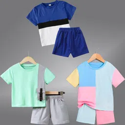 BAESD Unisex Kids Blue & Green Printed T-shirt with Shorts-15