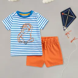 mothercare Boys White & Orange Striped T-shirt with Shorts-image-23