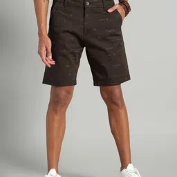 Roadster Men Olive Brown Printed Regular Fit Chino Shorts-image-19