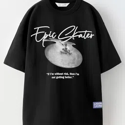 Alan Jones Boys Typography Printed Round Neck Drop-Shoulder Sleeves Oversized T-shirt-picture-3