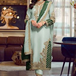 ODETTE Floral Embellished Georgette Semi stitched Kurta Set-image-12