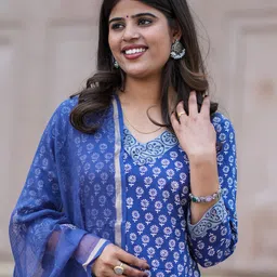 Bahe Kurtiz Cotton Handblock Straiight Kurta with Trousers & Dupatta-picture-22