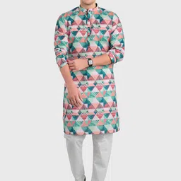 SHIWAM ETHNIX Men Multicoloured Printed Kurta with Churidar-13