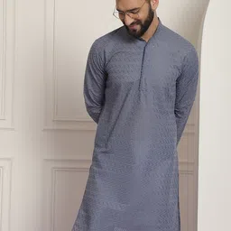 SOJANYA Men Grey Ethnic Motifs Embroidered Chikankari Kurta-image-28